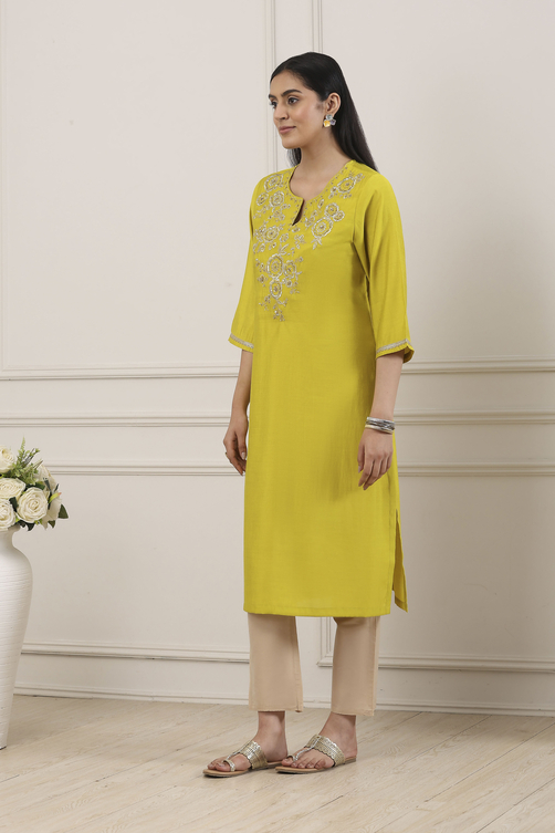 Green Sequined Embroidered Straight Kurta - Image 5