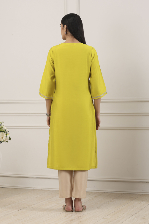 Green Sequined Embroidered Straight Kurta - Image 4